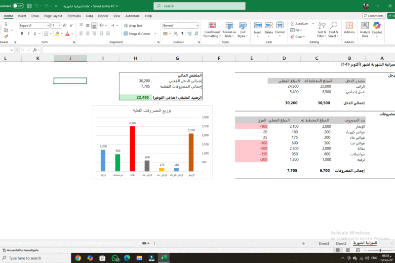 دليلك الكامل لإنشاء ميزانية شهرية احترافية على الإكسل (شرح خطوة بخطوة + تحميل القالب)